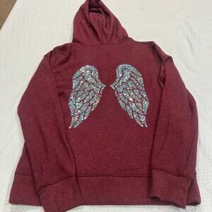 VS PINK BLING shimmer sequins angel wings zip up hooded sweater XS women